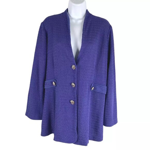 Misook Jacket Womens 0X Blue Purple Knit Acrylic Blend Silver Buttons‎ CJ-1673 - Picture 1 of 8